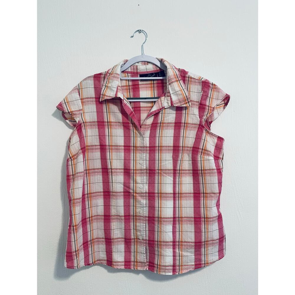 Giselle Apparel Sleeveless V-Neck Collar Pink Plaid Size 2X Plus Size Summer Top